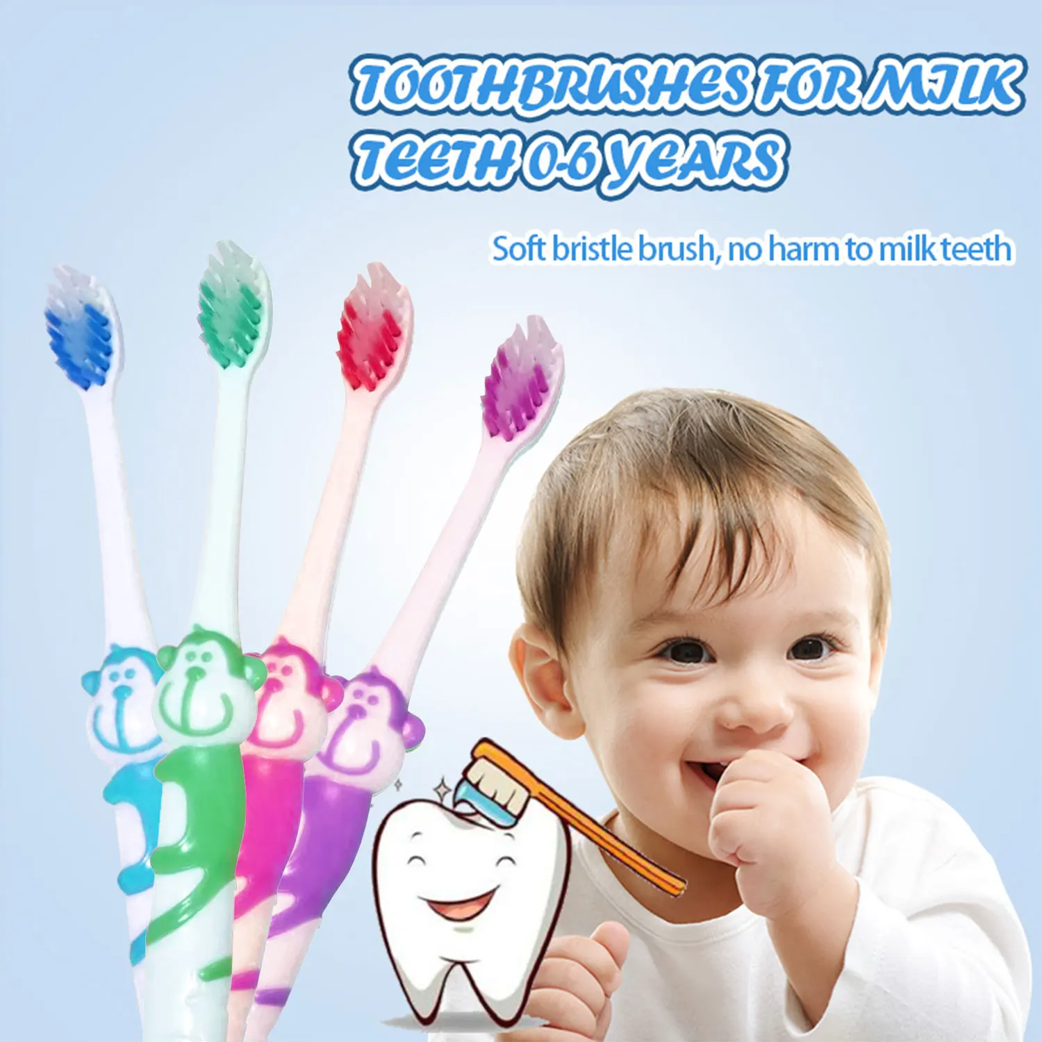 Children\'s toothbrush soft bristles dental care, 3 to 6 years old baby infant cute cartoon kids training toothbrush