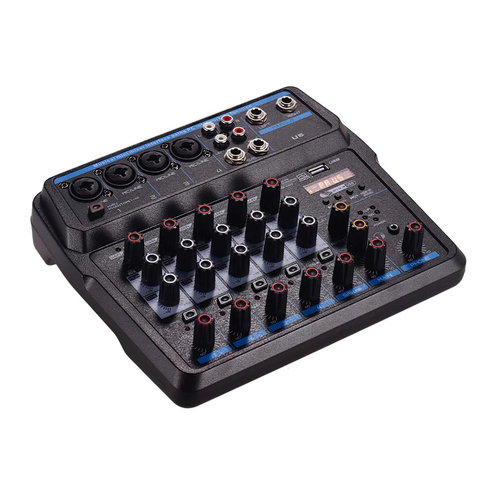 U6 Musical Mini Mixer 6 Channels Audio Mixers BT USB Mixing Console with Sound Card Built-in 48V Phantom Power EU Plug