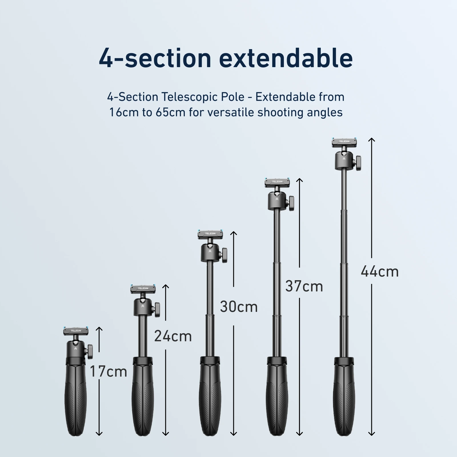 TELESIN Selfie Stick Tripod Portable Quick Release Aluminum Alloy Holder for GoPro 13 GoPro13 DJI Action 5pro 4 Camera Hand Grip