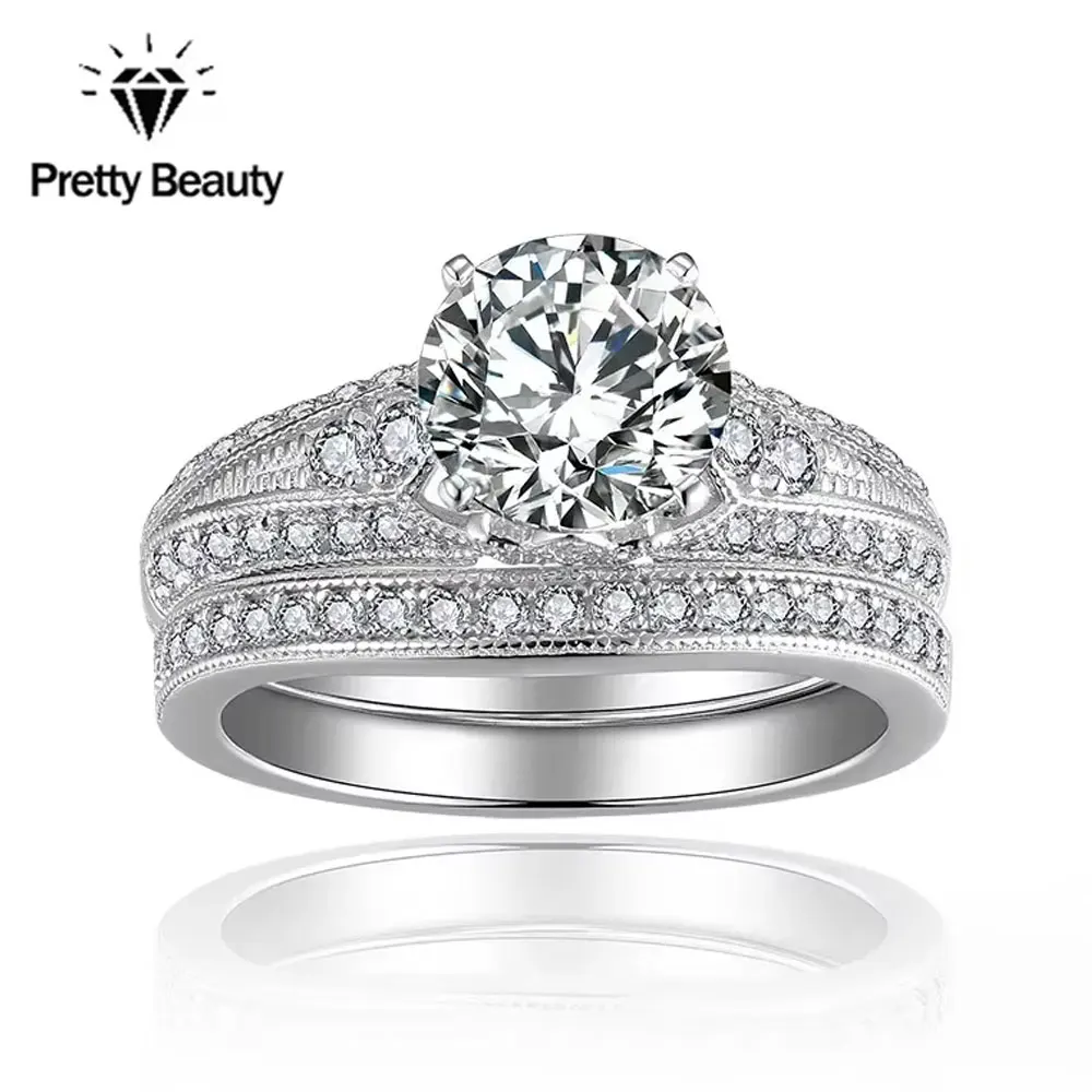 

Pretty Beauty Stackable 1.5ct Moissanite Engagement Ring S925 Silver for Women Gold Plated Eternity Wedding Band Fine Jewelry