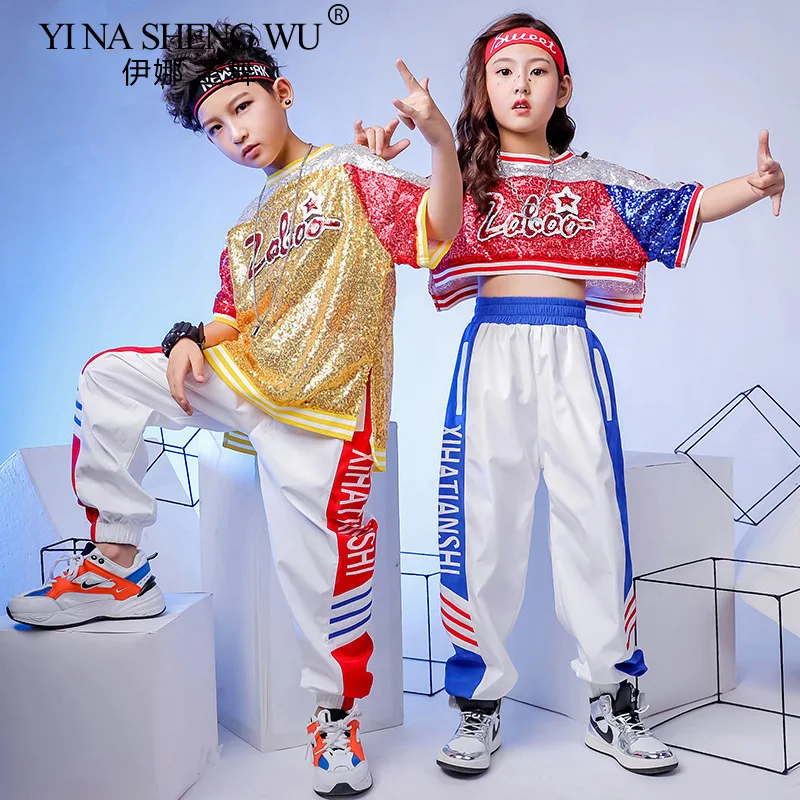 

Детская одежда в стиле хип-хоп, укороченный топ с длинными рукавами, толстовка, брюки для бега, костюм для джазовых танцев для девочек, уличная одежда