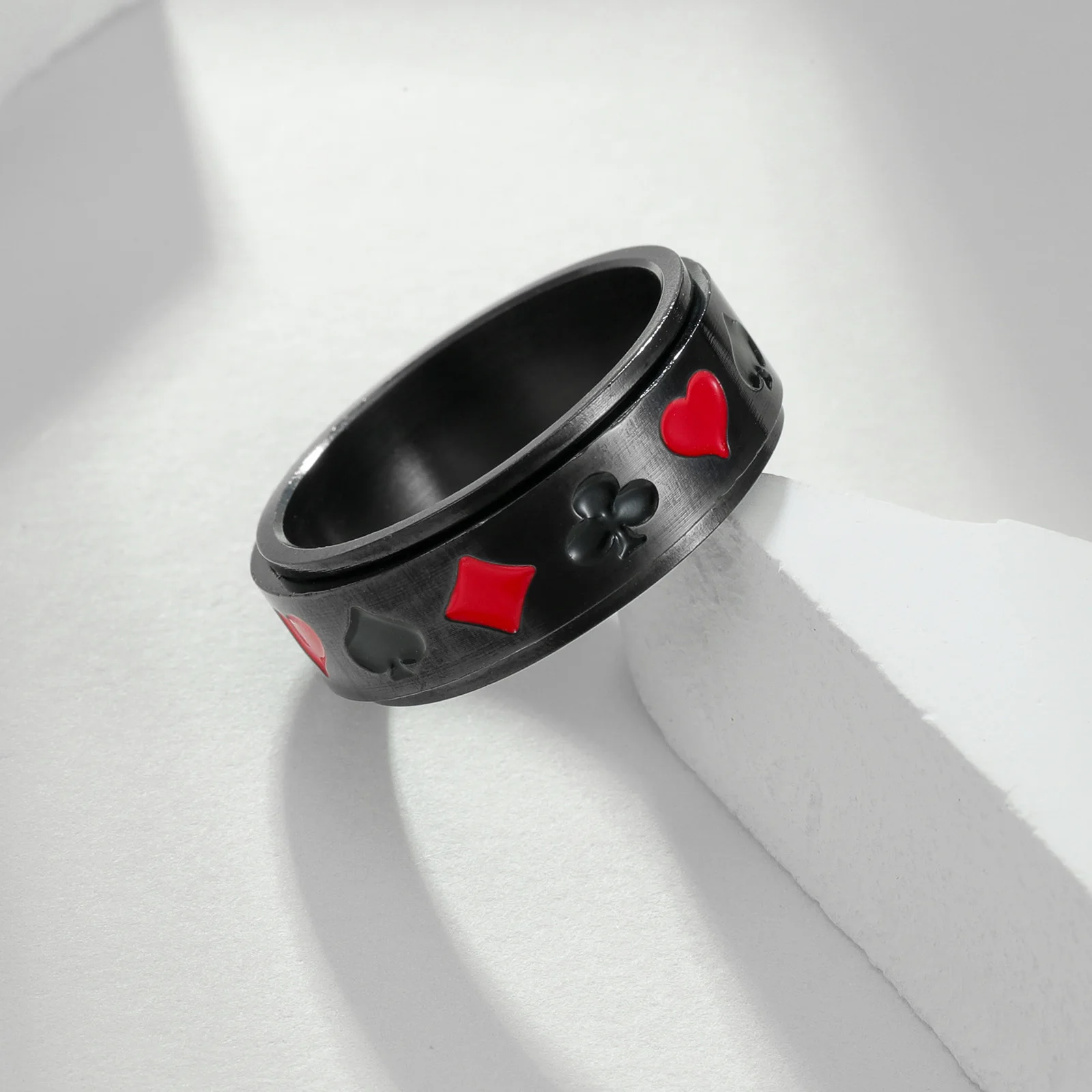 8mm Black Stainless Steel Rotatable Ring for Men Punk Vintage Lucky Playing Card Poker Mens Accessories #3