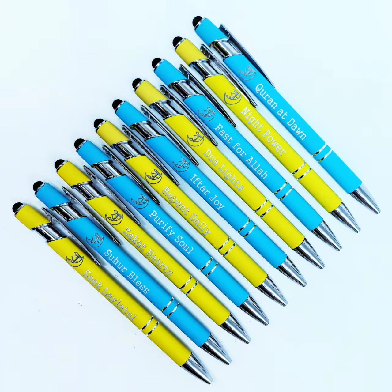 

10PCS Eid al-Fitr phrase metal pen, touch screen with pattern, Moon Festival engraved pen, festival gift pen