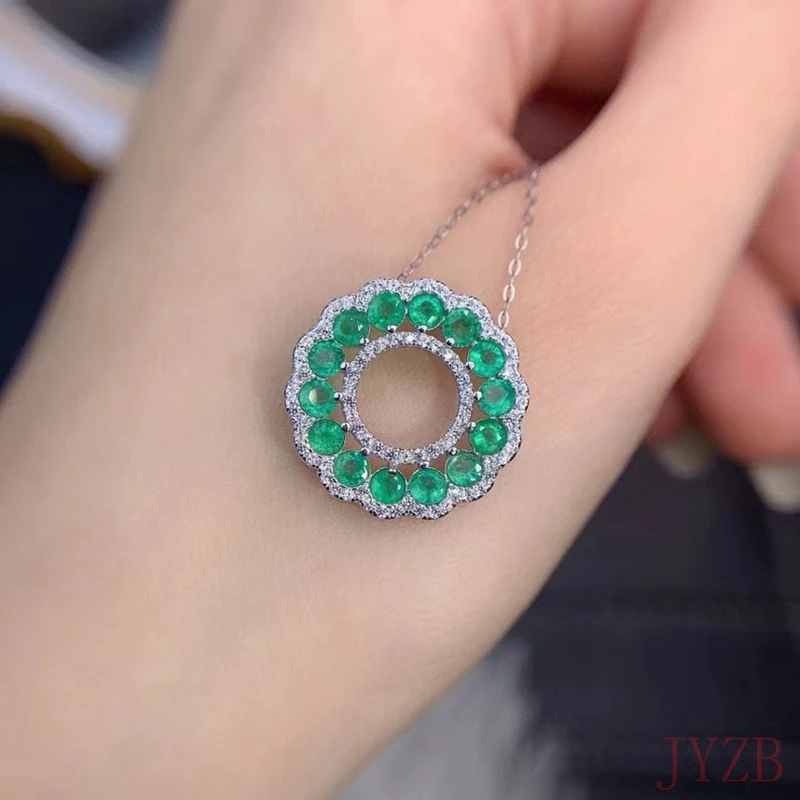 925 Pendant Gem Ring Natural emerald pendant 3*3mm luxury group set pendant fashion