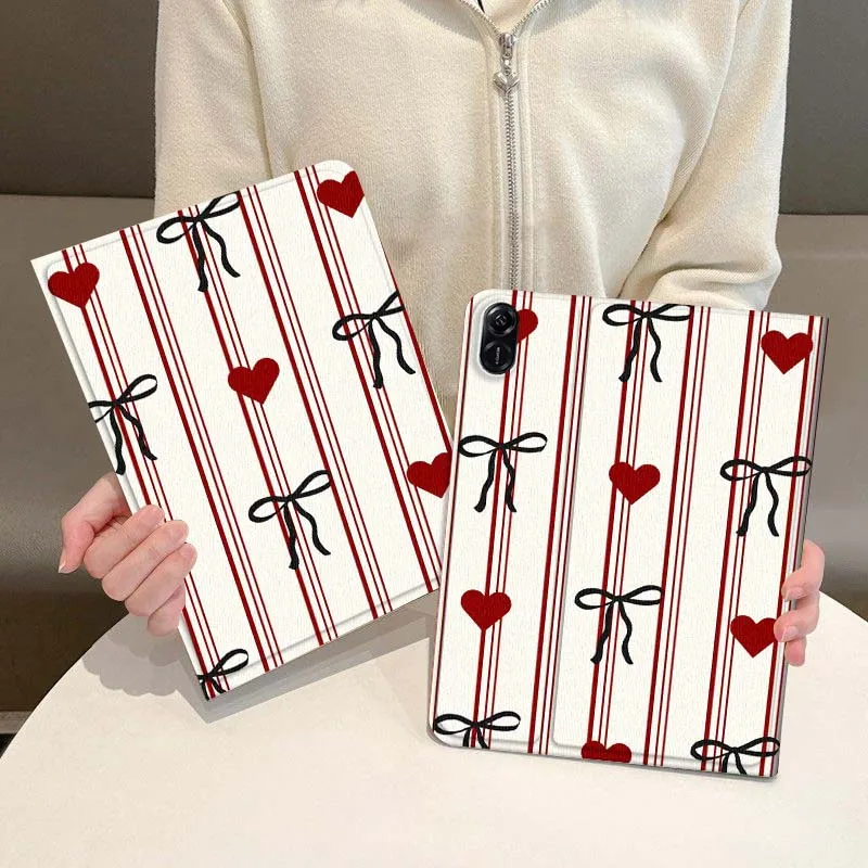 

Striped Bow Heart Pattern Case For Honor Magic Pad 6 7 X8 V6 V7 Pro V8 X9 8 V8 9 13 X8a 2 V9 GT X9a X9 GT2 13.3 Inch Tablet