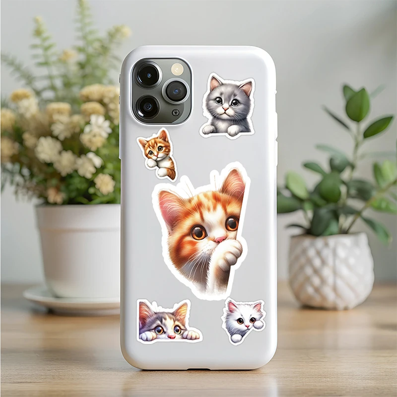 50PCS Kawaii Cat Graffiti Stickers Aesthetic Decorative Phone Stationery Diary Notebook PVC Cute Animal Cat Decals Kids Toy Gift