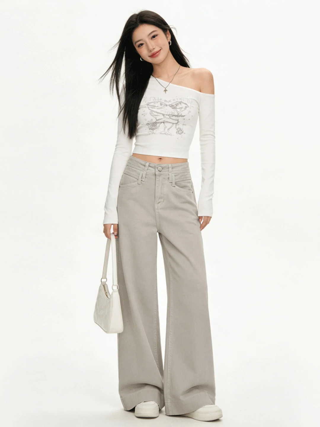 

Свободные повседневные брюки в корейском стиле, широкие джинсы, весенние универсальные джинсы для города, стройнящие джинсовые брюки, комфортные, с высокой талией, струящиеся