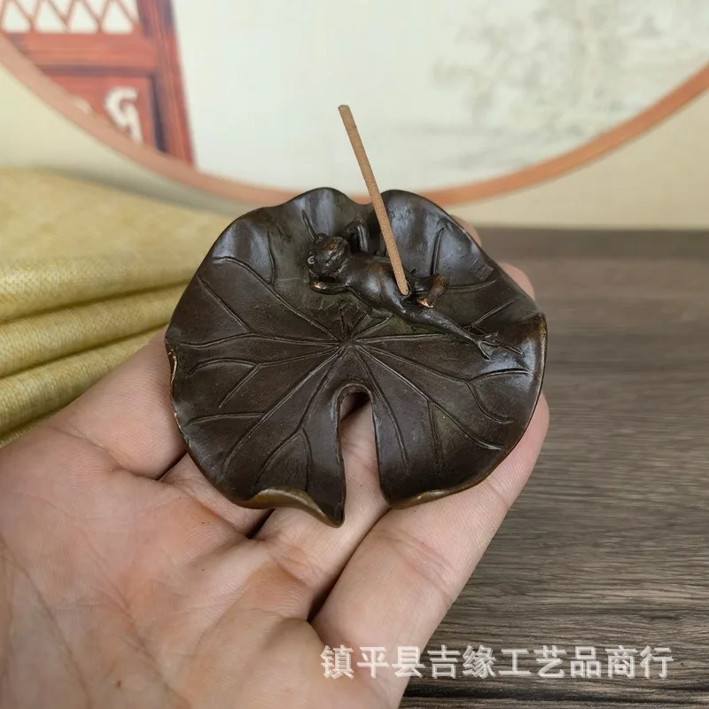 

Lotus leaf frog line incense insert ornament antique alloy old handicraft lotus leaf incense plate home incense tray ornament