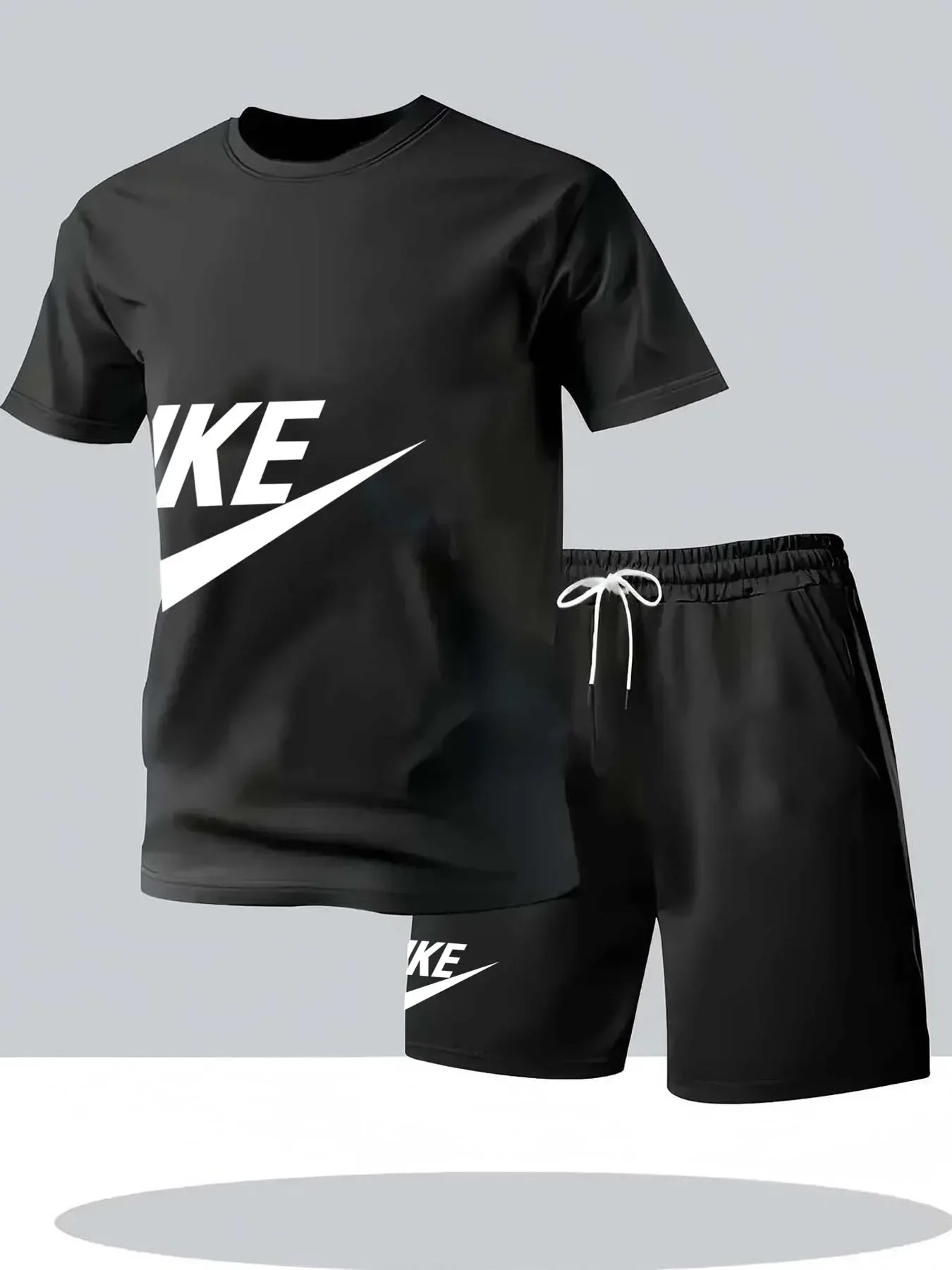 

Summer fashion street short sleeved sports suit men's sports shirt set men's round neck short sleeved shorts sports suit 2-piece