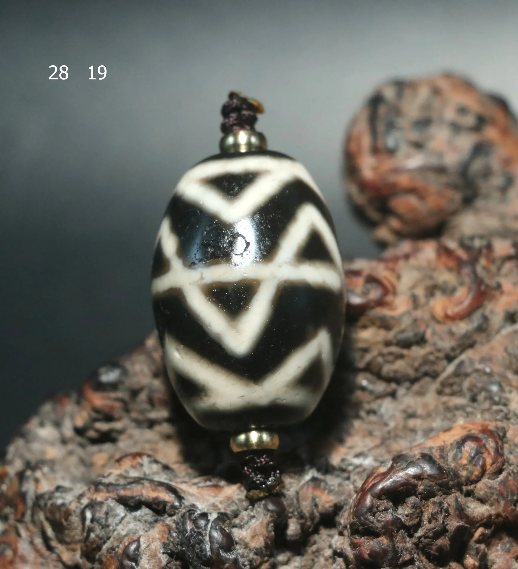 Energy Tibetan Old Agate Tiger Tooth Lightening West Asia Style Daluo dZi Bead R UP02a Timestown UPD210825A2