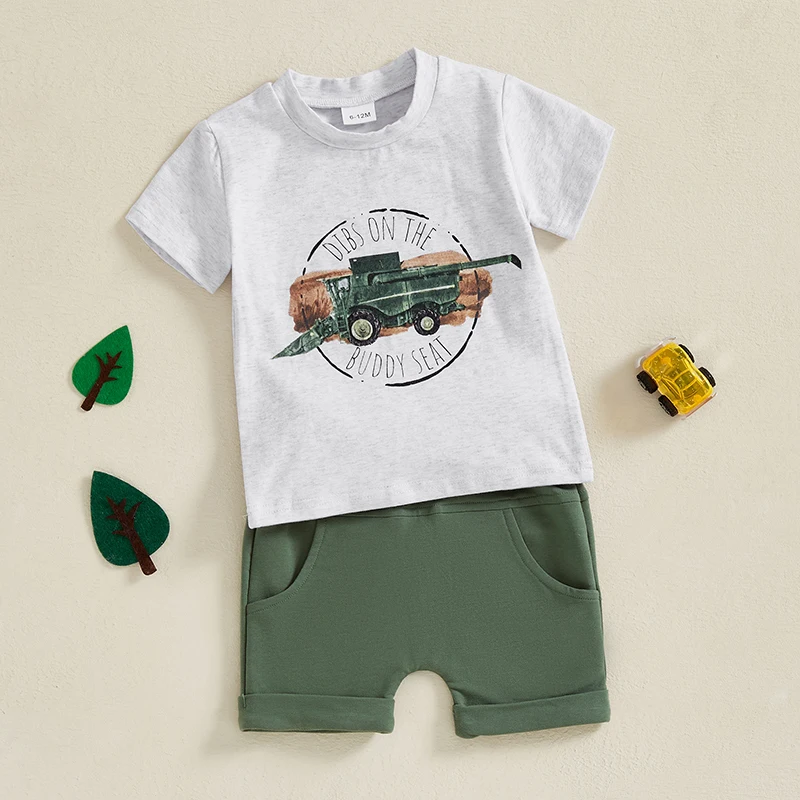 Toddler Boys Dinosaur Print Short Sleeves T-Shirt and Denim Shorts Set for 2 Piece Summer Outfit Cute Clothes Set for Kids