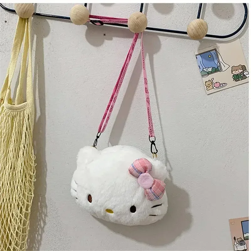 Sanrio-monedero de felpa de Hello Kitty para niños, bolsa de almacenamiento para teléfono móvil, bolsa de mensajero, juguetes de peluche, regalos