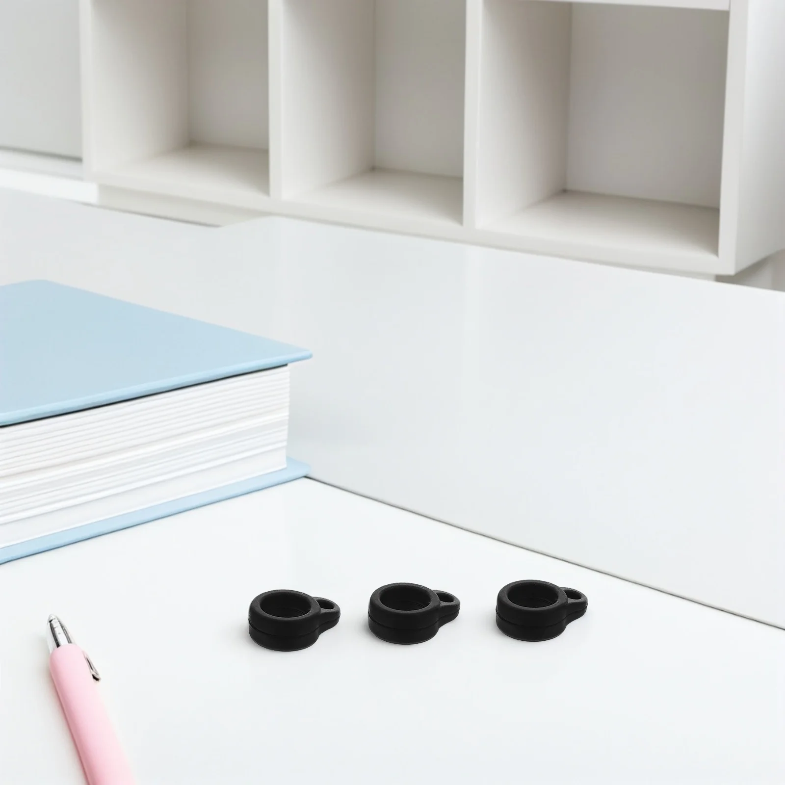 

100pcs Silicone Hook: Flexible Anti-Lost Rings Band For Keys Cups Small Items Wrist Strap Lanyard Black Heat Resistant