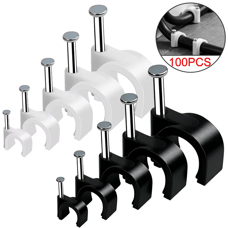 

100PCS Round Steel Nail Cable Clips 4/5/6/7/8/9/10/12mm Wall Mount Wire Fix Clamp Cable Arrangement Clamp