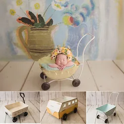 Retro Style Newborn Photography Props Iron Mini Stroller Infant Posing Accessories Studio Baby Photo Decorative Container