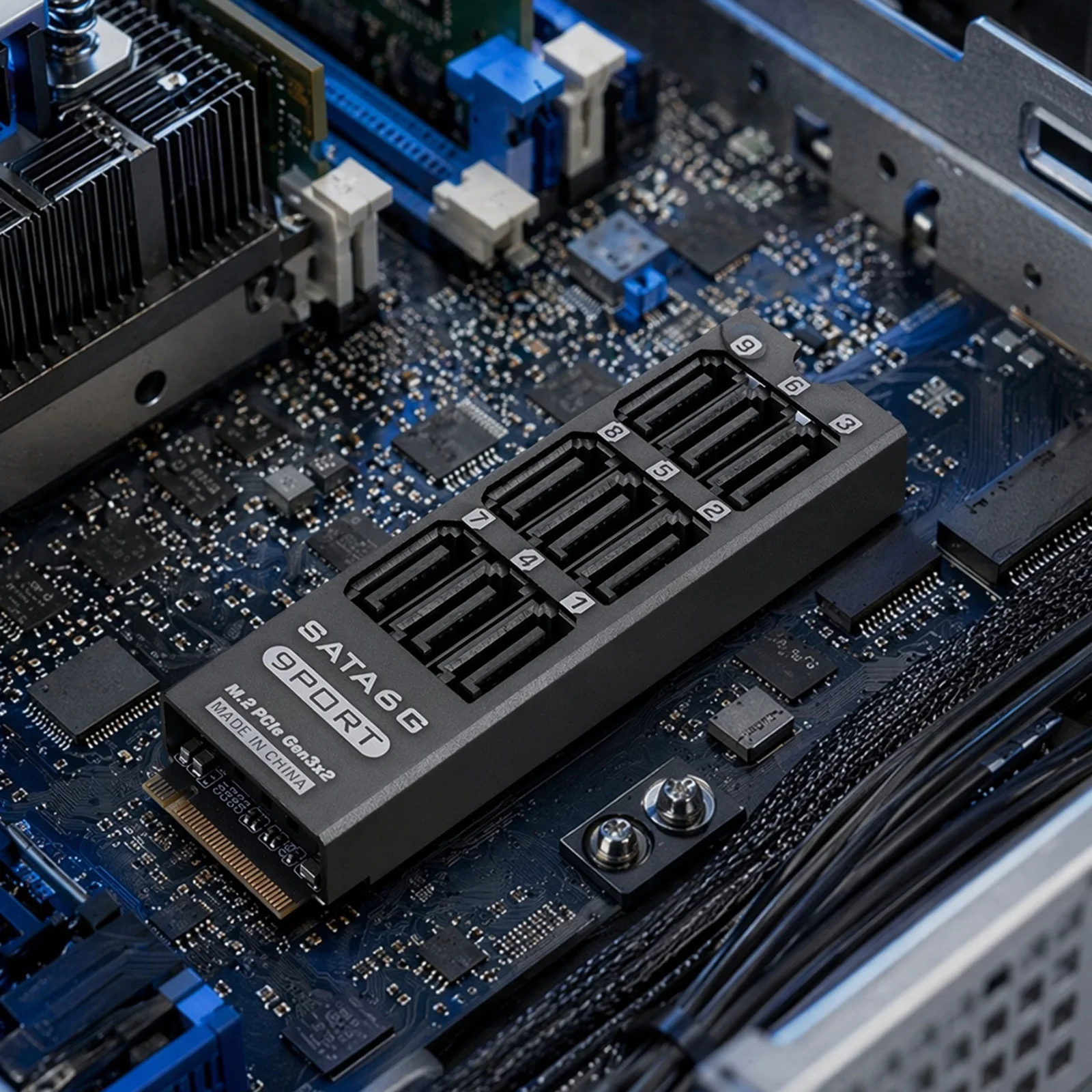 9-Port SATA 6Gbps PCIe M.2 NVMe M-Key Expansion Card NAS HDD Storage Adapter with Aluminum Enclosure