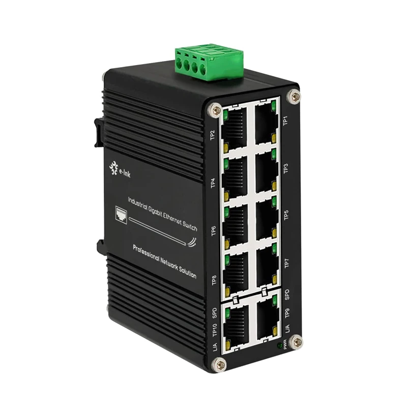 Mini Industrial Switch 10 Ports Gigabit Switch Hardened 10 Port RJ45 10/100/1000Mbps Ethernet Switch Din Rail