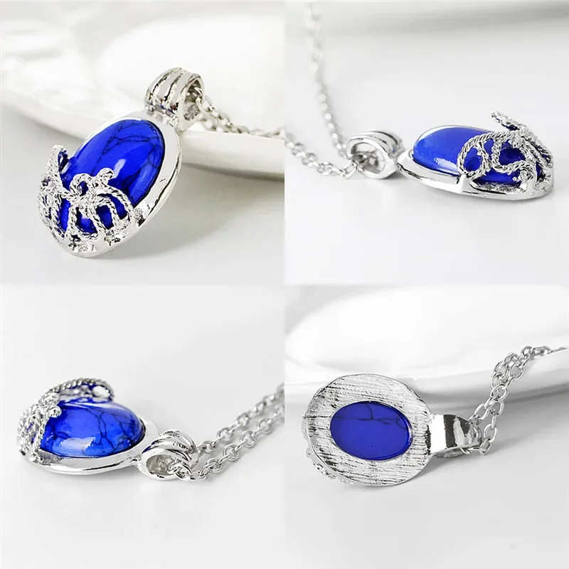 The Vampire Diaries Necklace Elena Gilbert Necklaces for Women Movie Jewelry Charm Katherine Klaus Forbes Blue Stone Choker