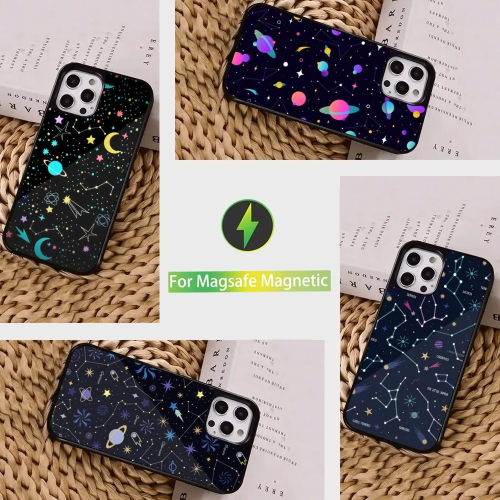 Starry Night Constellations Phone Case  For iPhone 16,15,14,13,12,11,Pro,Max,Plus,Mini, Magsafe,Magnetic Wireless Charging Case