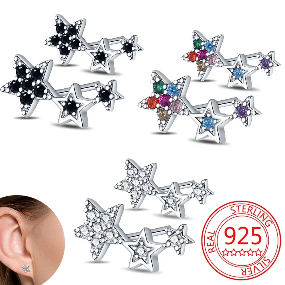 925 Sterling Silver Earrings Colorful Five-pointed Star Stud Earrings for Women Engagement Jewelry Accessories Gifts