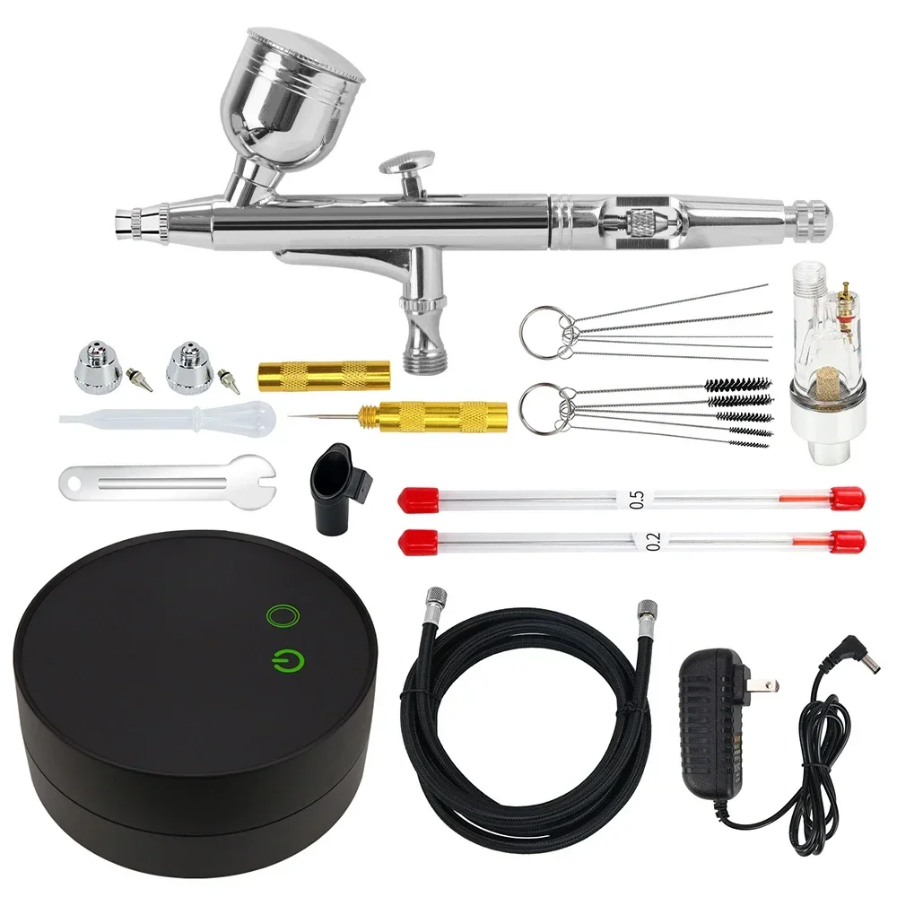 

Dual-Action Airbrush Kit with 30PSI Auto-Stop Compressor Multi-Function Spray Gun for Makeup Nail Cake Decorating Model Painting