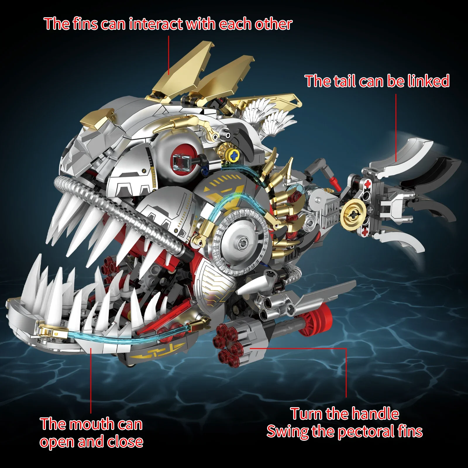 DK96224 1019ピース シミュレーション ピラニア モデル ブロックキット メカニカルトライブ バイオニックアニマル インターロッキング クリエイティブ スモールビルディングブロック