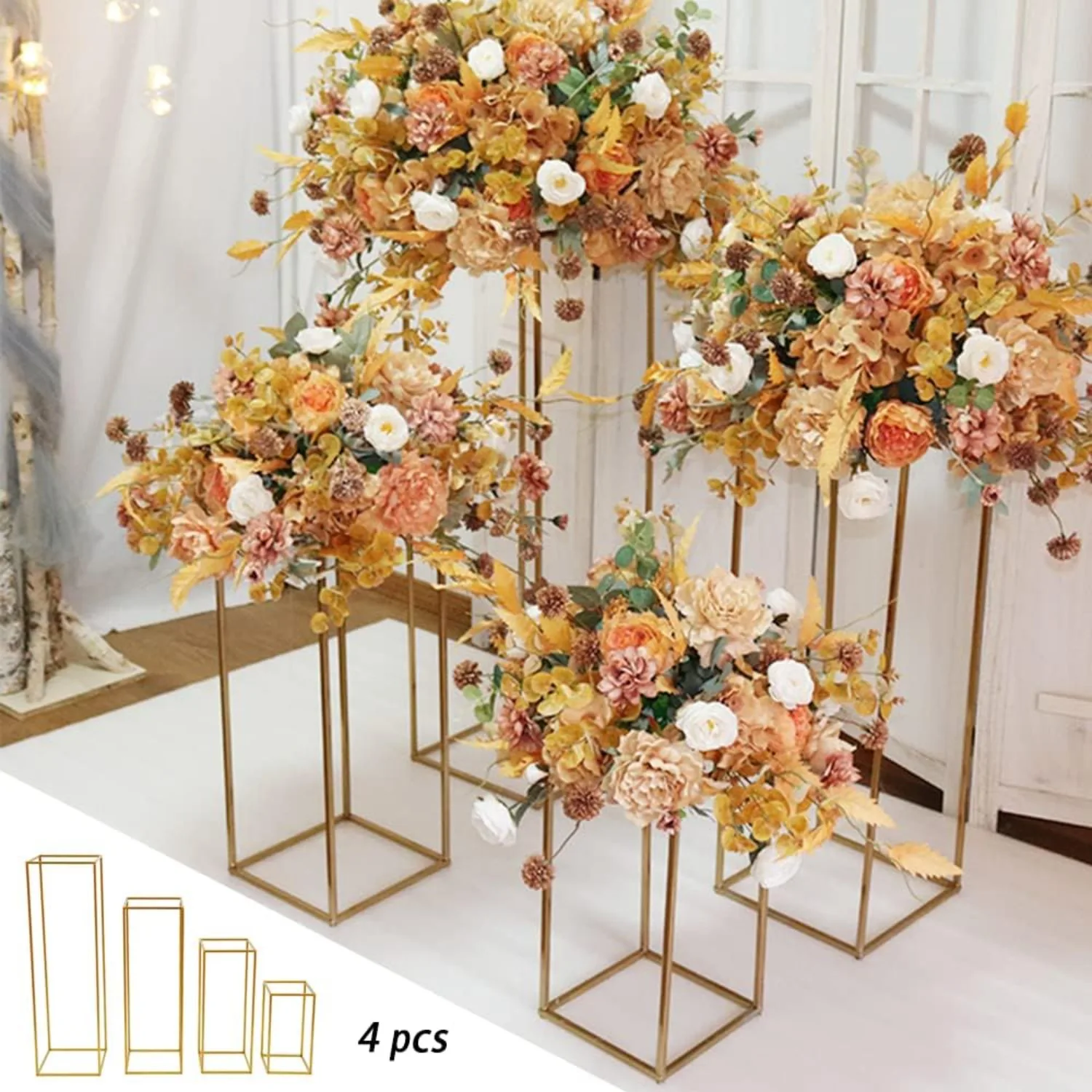 

2 Pcs Gold Wedding Flower Stand Vase Column, 20x80cm and 20x100cm Metal Decorative Shelves for Wedding Party Dinner Centerpiece