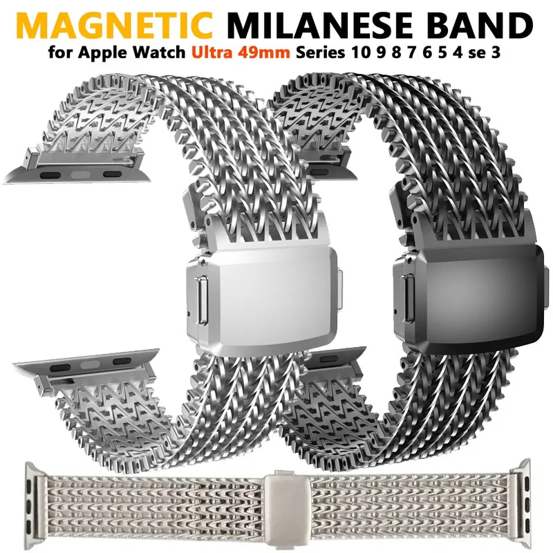 Magnetisches Edelstahlarmband für Apple Watch Band 11 10 46 mm 42 mm 49 mm 45 mm 41 44 mm Armband IWatch 9 8 7 6 3 5 Se3 Ultra 2 3