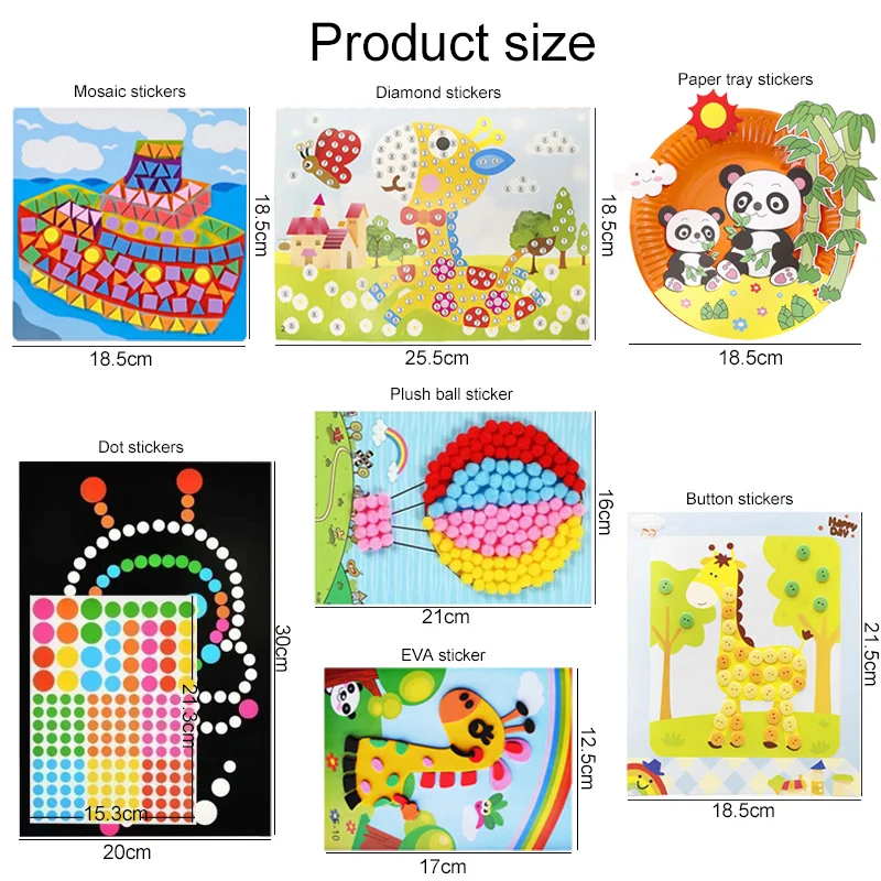 Crianças adesivos brinquedo diy pacote de material artesanal bola de pelúcia/diamante/botão/eva/ponto quebra-cabeça brinquedos crianças recompensas presentes aniversário tmz