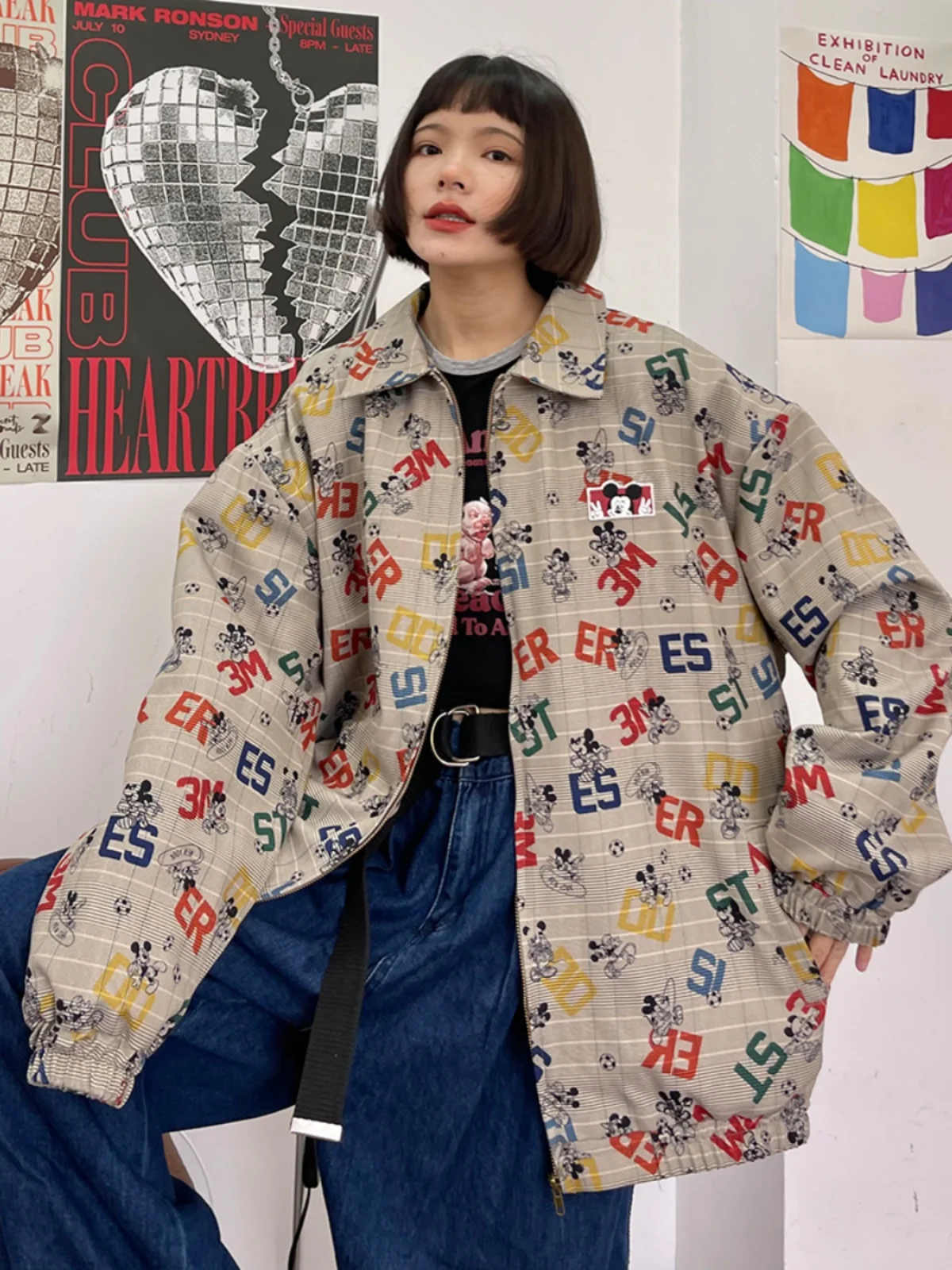 

Cartoon Polo Collar Cotton Coat Women's 2023 Winter New Loose Fit BF Retro Thickened Jackets Trend