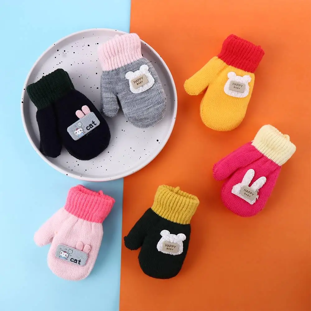 Cute Cartoon Girls Toddler Boys Infant Baby Mittens Knitted Gloves Thickened Warm Mittens