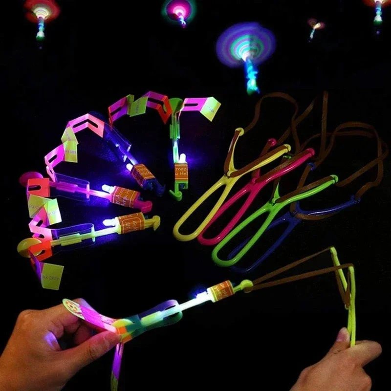 New 50/30/10/5/1Pcs Amazing Light Toy Arrow Rocket Helicopter Flying Toy LED Light Toys Party Fun Gifts Rubber Band Catapult