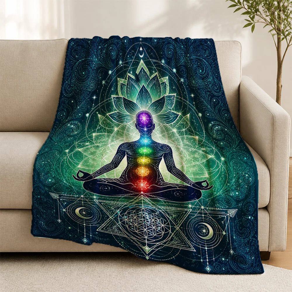 Bohemian Spiritual Chakra Mandala Yoga Throw Blanket for Sofa Couch Meditation Cosmic Sacred Geometry Energy Decor Cover