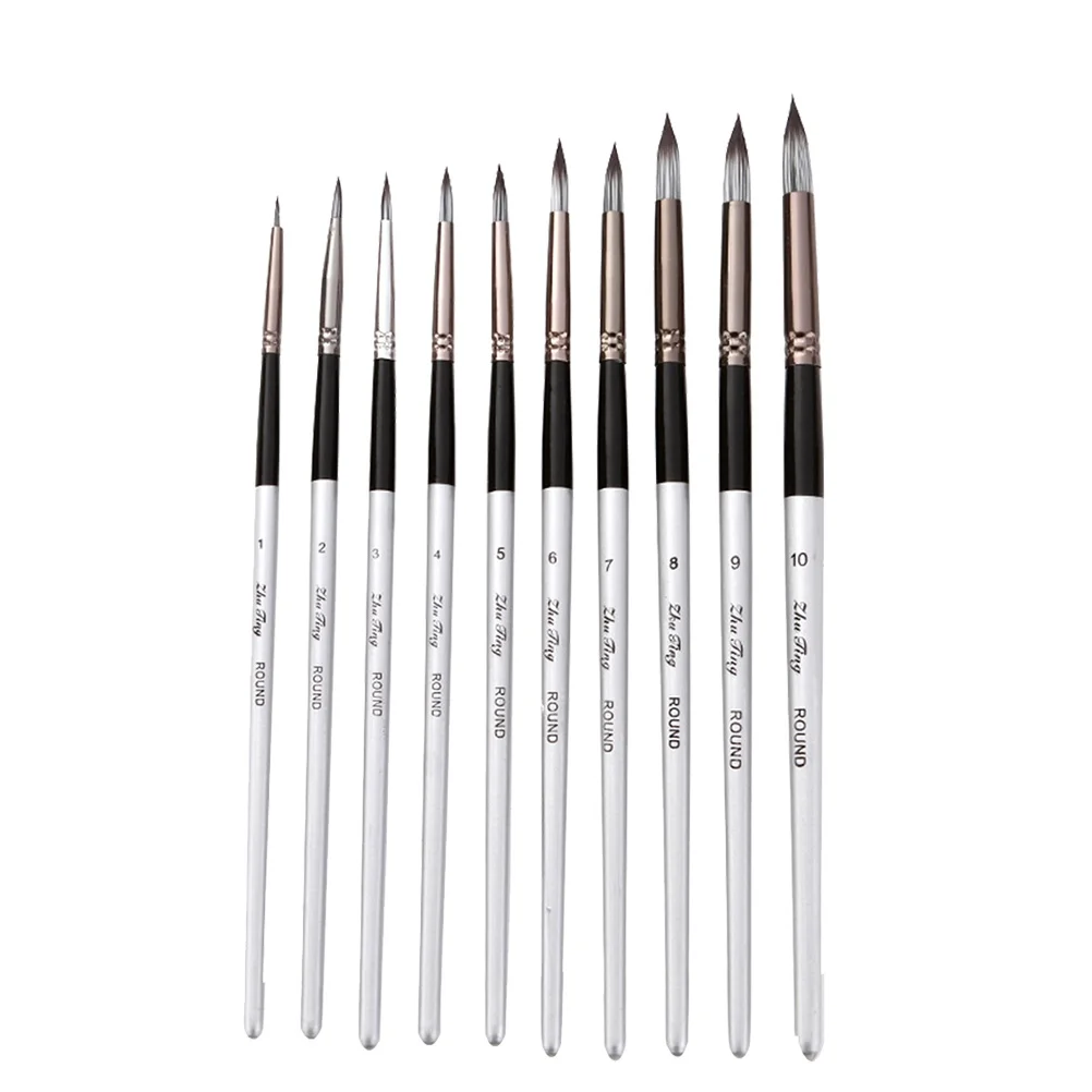 

10Pcs Watercolor Brush Set Nylon Durable Long Handle Brushes for Acrylic Oil Gouache Detailed Painting Tools Paint Brush
