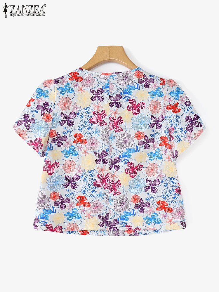 ZANZEA Camicetta estiva da donna 2025 Camicie a maniche corte a sbuffo Scollo a V Blusas casual Tunica con stampa floreale bohémien Top da spiaggia per le vacanze