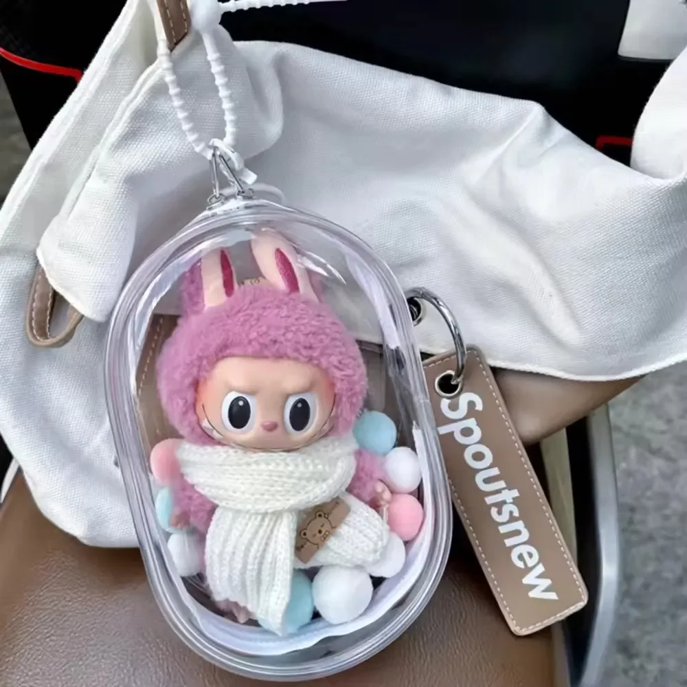 

For Labubu 17cm Cotton Doll Protective Cover Transparent Sitting Bag Dustproof Hanging Plush Doll Storage Dust Drying Bag
