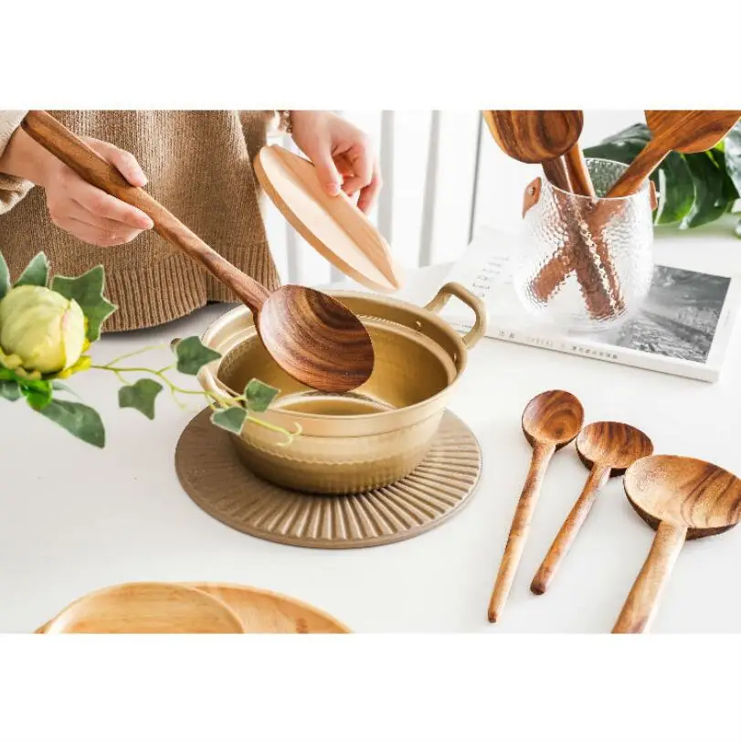 Natural Teak Wooden Spatula Non Stick Pan Cooking   Long Handle Shovel Soup Spoon Serving   cooking utensils