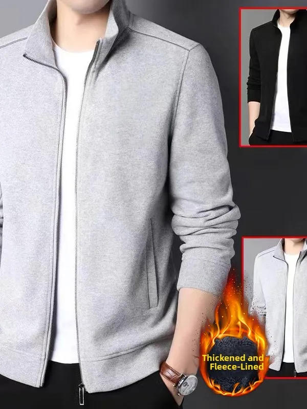 

Men's Faionable Fce-Lined Hooded Cardigan Casual Outerwear Autumn Winter Thiened Polyester Long Sve Zipper Jaet
