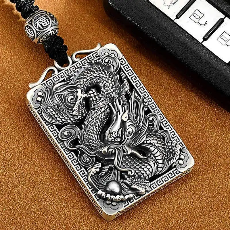 Copper Electroplated Silver Dragon Keychains Pendant Metal Zodiac Animal Keychain Totem Keyring Gift for Men Car Key Accessories