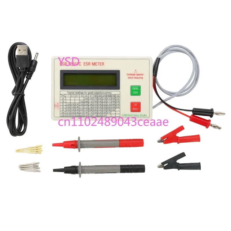 New ESR Capacitor Tester Test In Circuit Capacitance Meter With Test Leads Clip Battery LCD Display ESR Meter