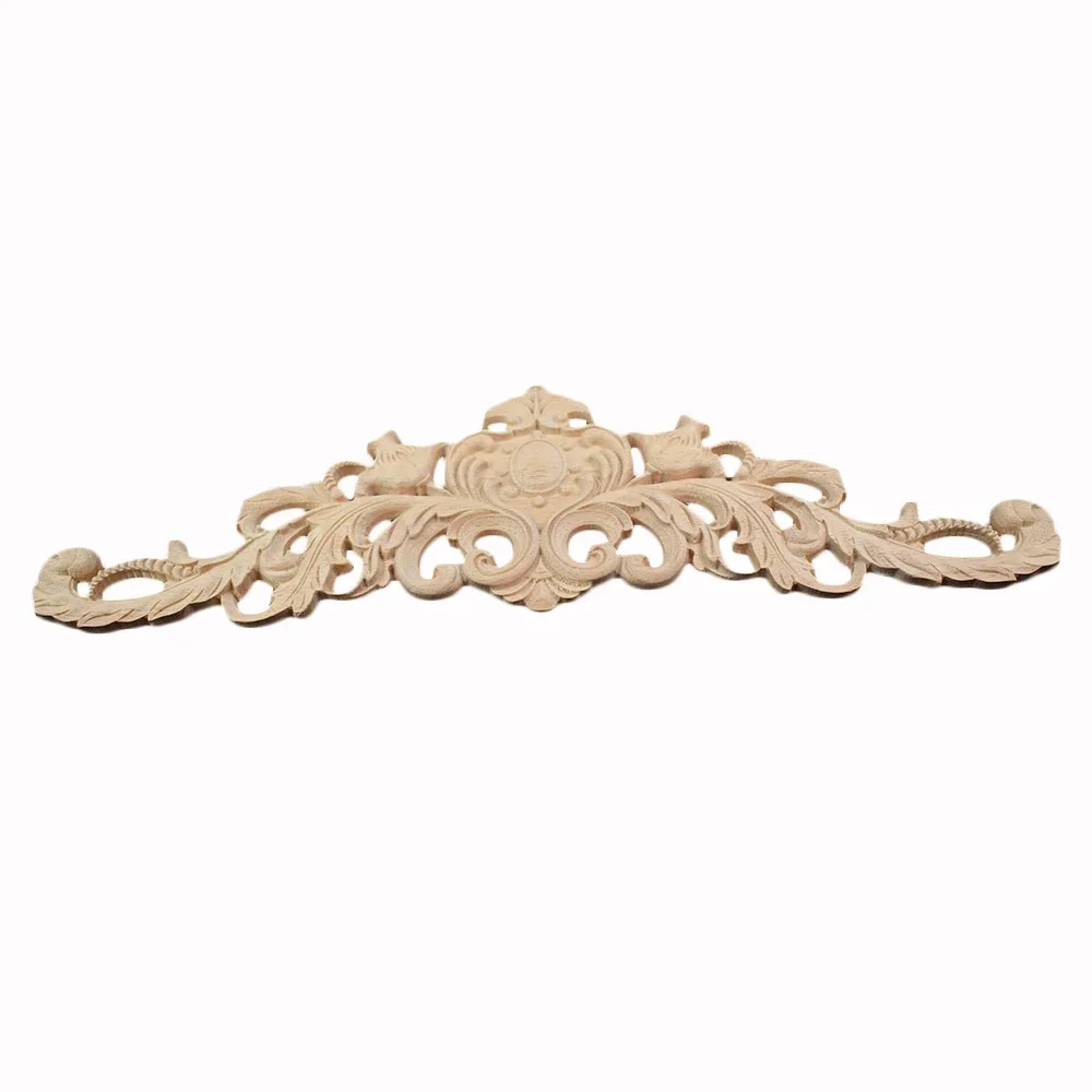 40-50CM Vintage Flower Wood Carved Corner Onlay Applique Unpainted Frame Furniture Door Decor Home Decoration Accessories Modern