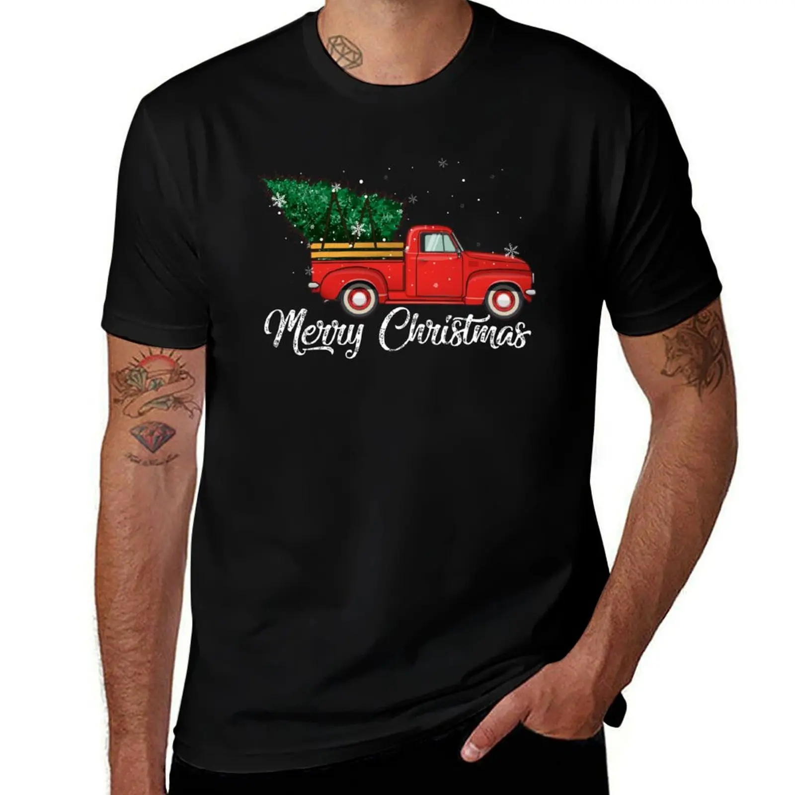 

Red Truck Pick Up Christmas Tree Vintage Retro Sweater Gift For Men And Women, Halloween day, Thanksgiving day, Christma T-Shirt
