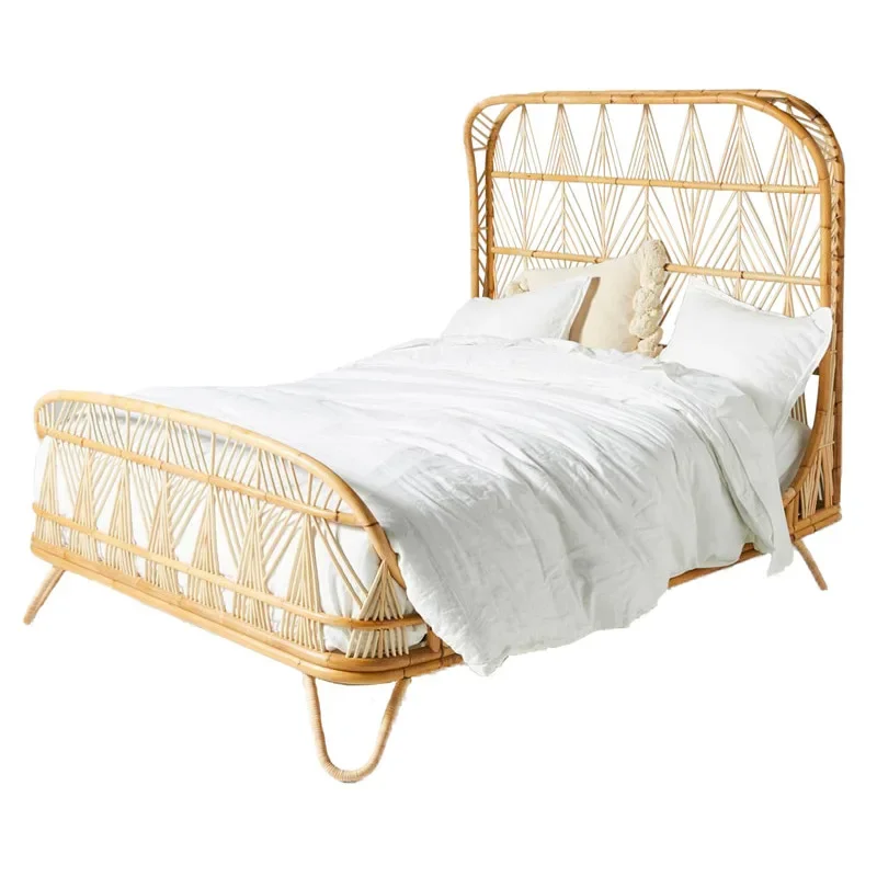 

Simple rattan bed 1.5m double bed, Indonesian rattan art bed, hotel homestay rattan South East Asia style