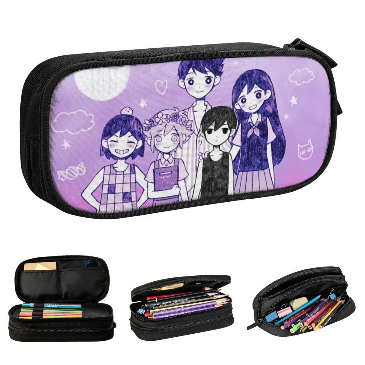 Sunny Basil Aubrey Kel Pencil Cases Fashion Omori Game Pen Box Bags Kids Big Capacity Students School Zipper Pencil Box