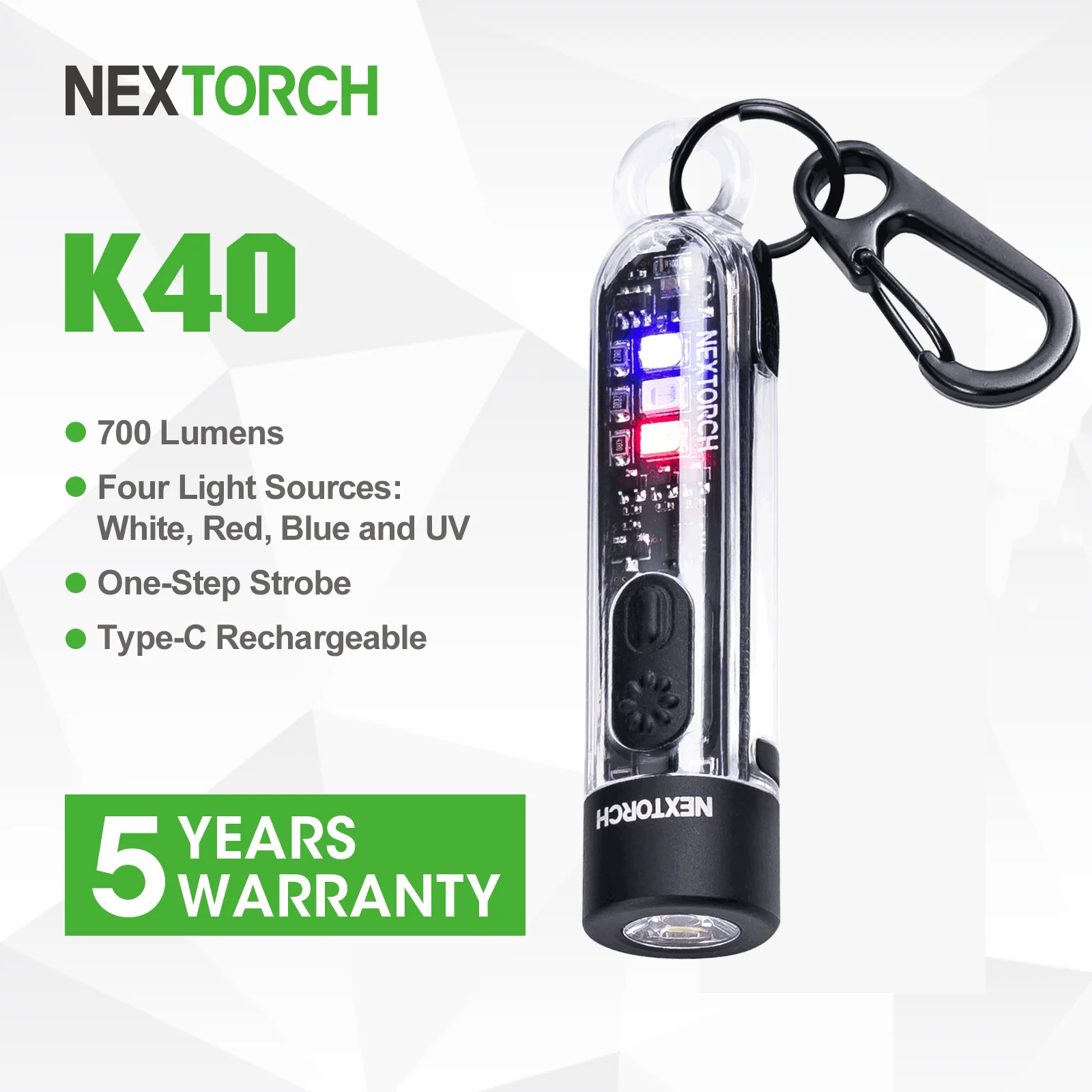 

Nextorch K40 Mini Keychain LED Flashlight, Rechargeable Type-C Keyring Light, Super Bright EDC Torch with Pocket Clip Keyring