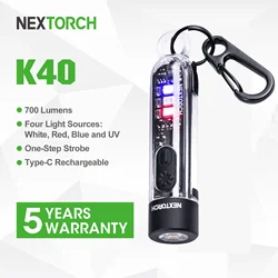 Nextorch K40 Mini Keychain LED Flashlight, Rechargeable Type-C Keyring Light, Super Bright EDC Torch with Pocket Clip Keyring