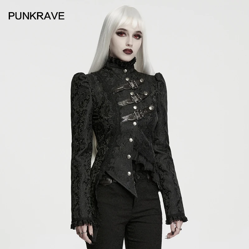 PUNK RAVE Women's Gothic Gorgeous Jacquard Asymmetric Layered Luxurious Coath Punk Deconstruction Asymmetrical Hem Party Jaket