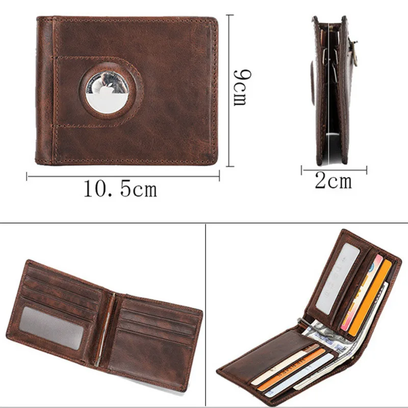 British Style Top Layer Cowhide Men  Anti Loss Tracker Position Multi Functional Horizontal Wallet Coin Purse Holder Men Wallets