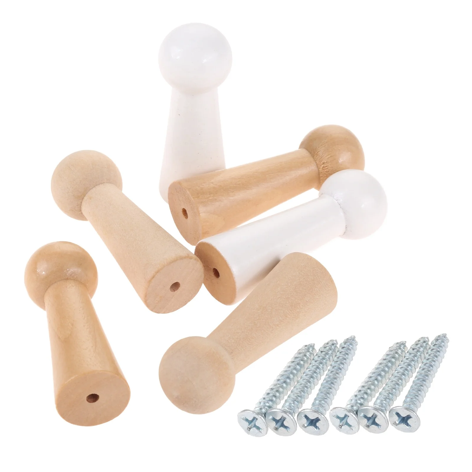 2pcs Wooden Peg Hangers 50mm Simple Doll Shaped Decorative Hanging Coat Handbag Towel Wall Mounted Hooks Rack M3 Hole and Screws