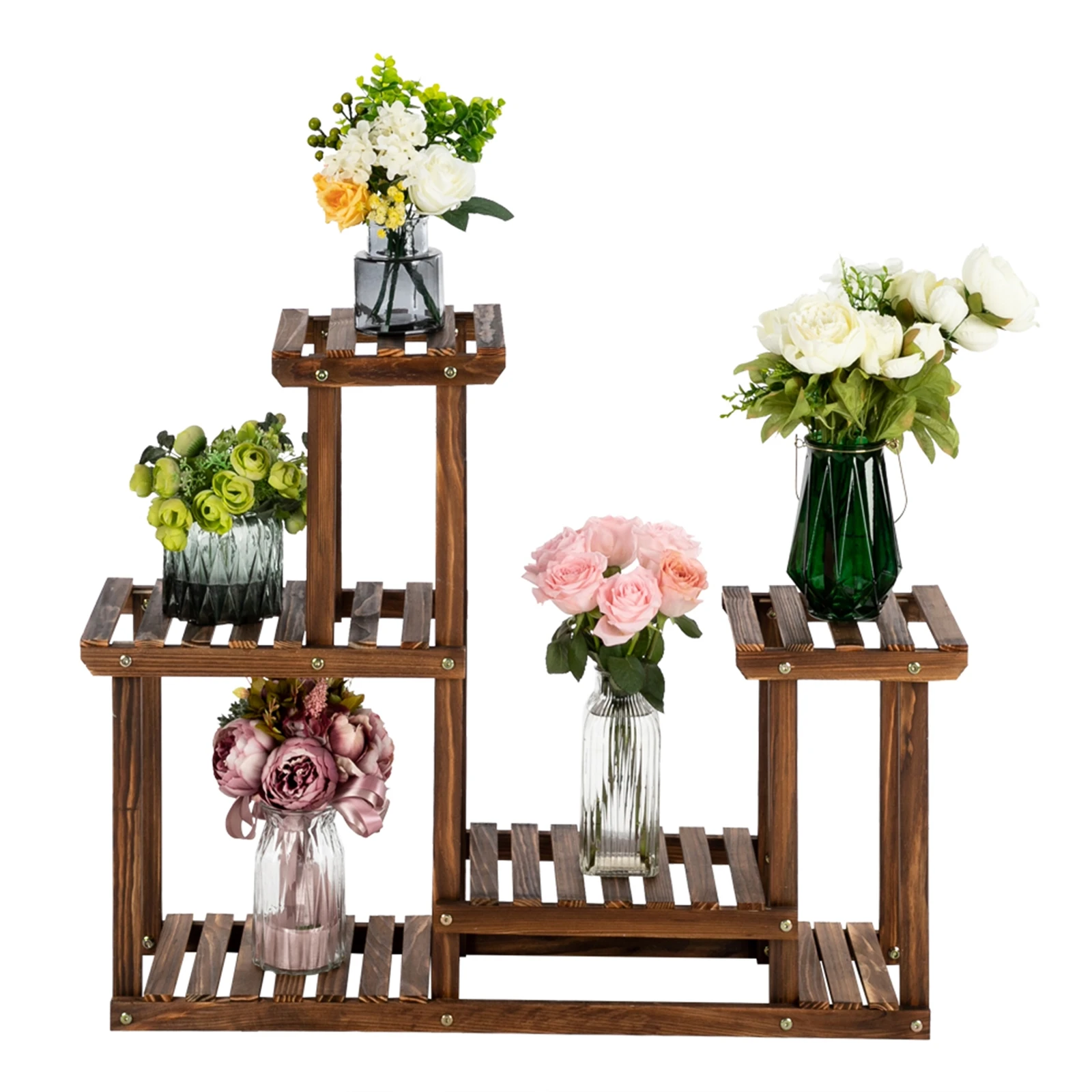 4-Story 7-Seat Indoor And Outdoor Multi-Function Carbonized Wood Plant Stand